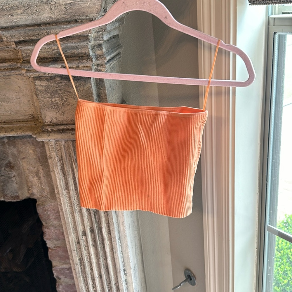 Pacsun LA Hearts orange ribbed strapless cropped top, small